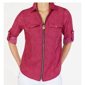 Women’s Michael Kors top gold locket zipped shirt blouse size Large